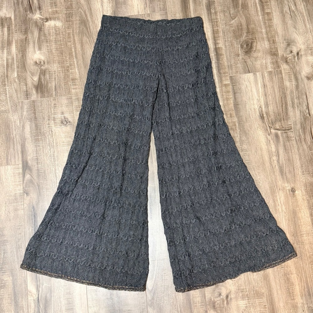 Free People Charcoal Gray Textured Knit Wide Leg Flare‎ Boho Pants Size 4